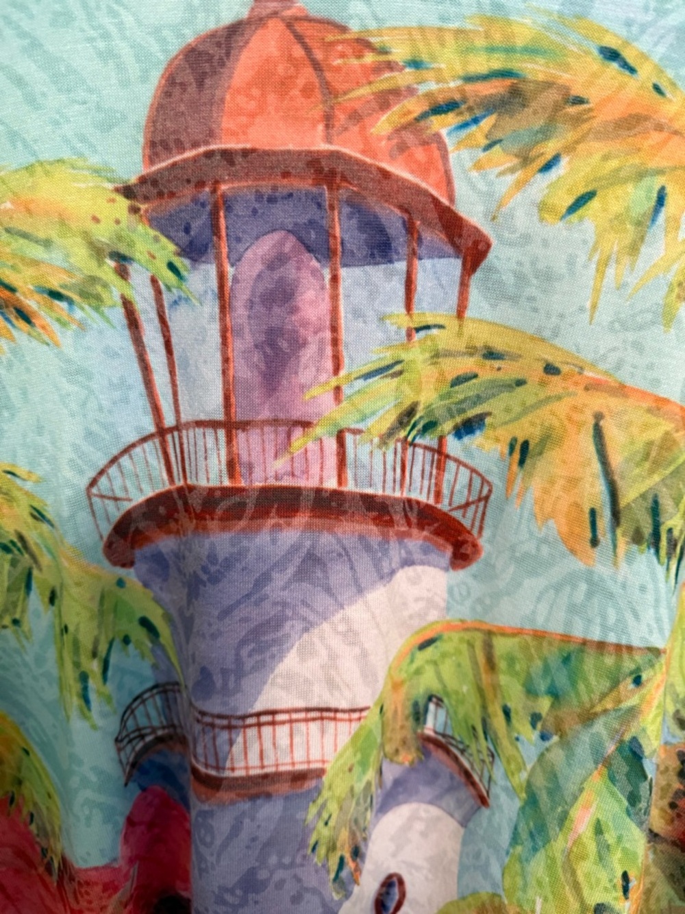 Tropical Turquoise Print Cold-Shoulder Top Size Petite Large - Picture 5 of 5